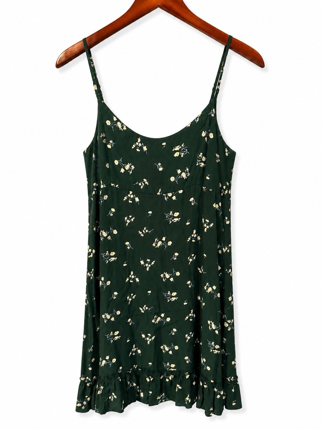Brandy Melville Green Floral Mini Dress Ruffle Tie Sleeveless Chiffon Size S