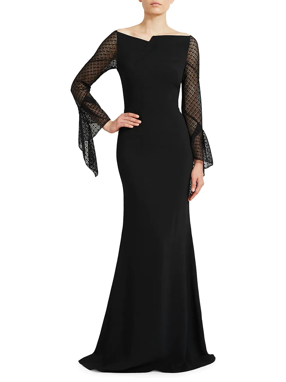 Roland Mouret Hafran Sheer-Sleeve Gown Trumpet Gown,Black 12 UK/8 US, $3,685 NWT