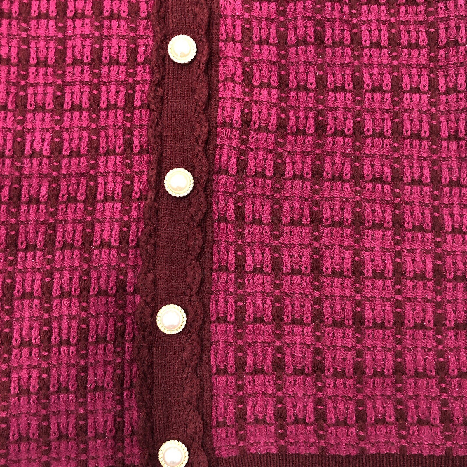 Entro Short-Sleeve Collared Maroon And Pink Button Down- Size S