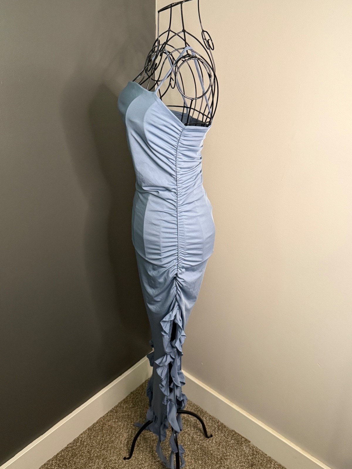 New- Womens Square Neck Spaghetti Strap Y2k Bodycon Dresses High Split -Small