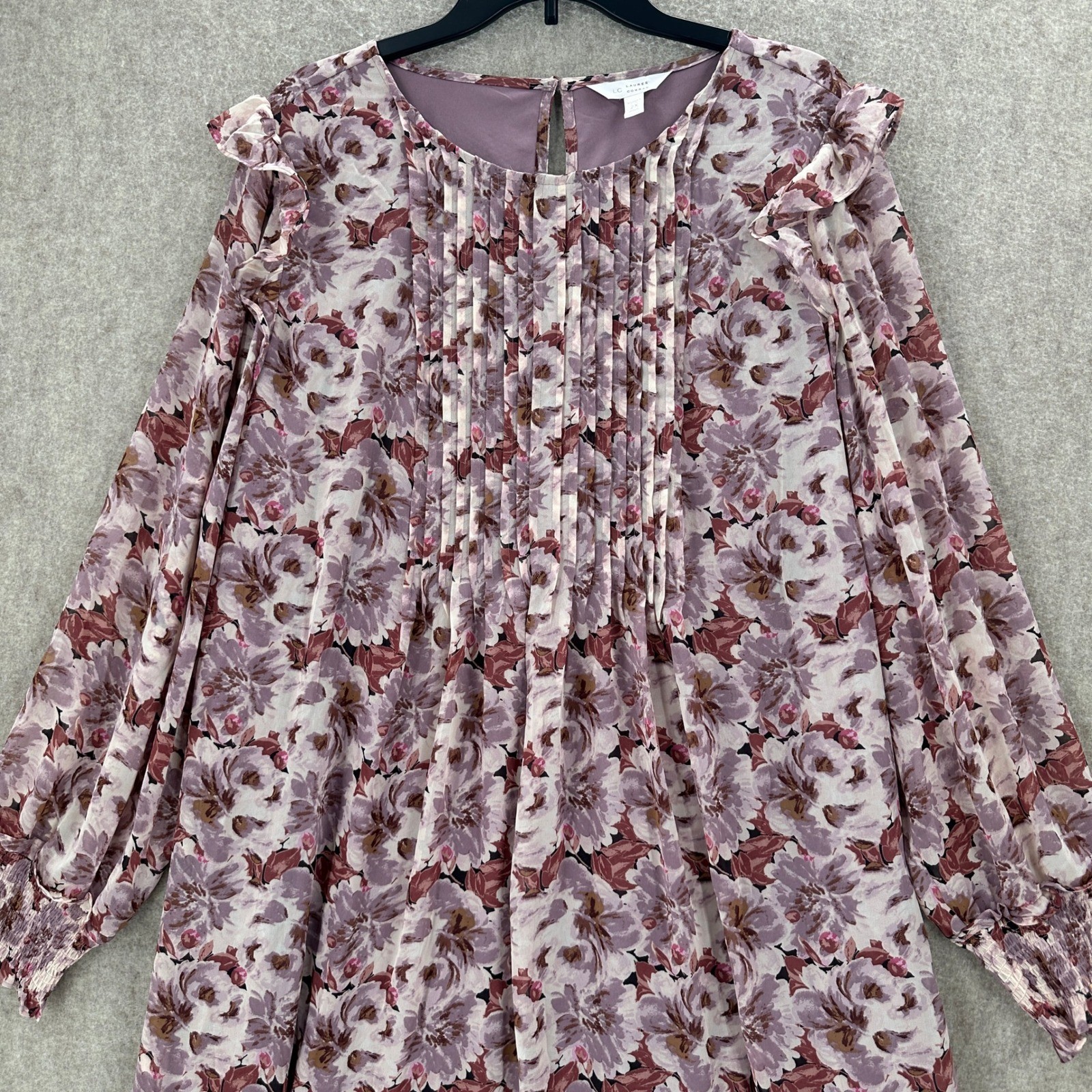 LC Lauren Conrad Chiffon Shift Dress 2X Purple Floral Pintuck Ruffle