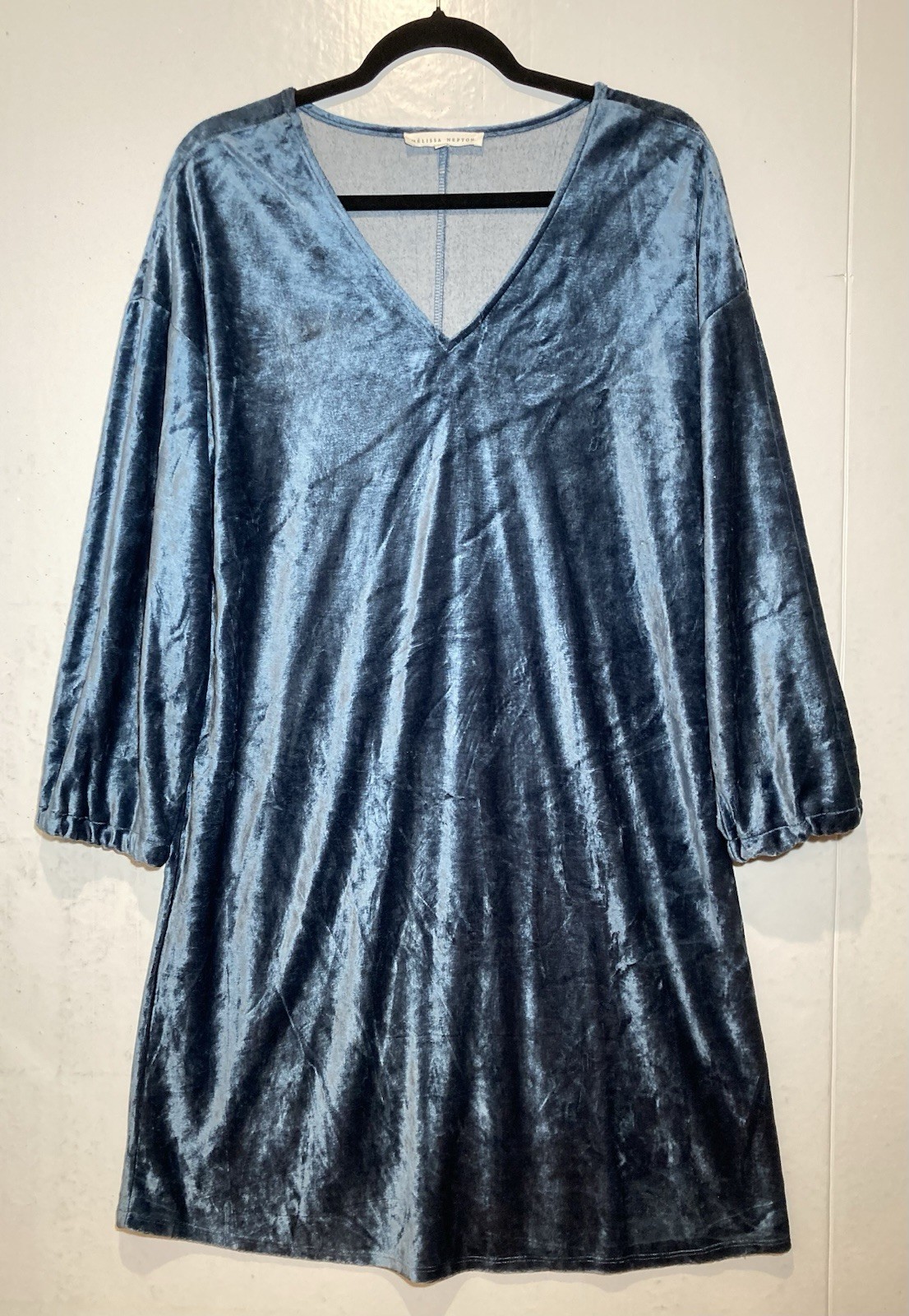Melissa Nepton Velvet Balloon Sleeve Dress Size M Teal Drop Shoulder Luxe Boho