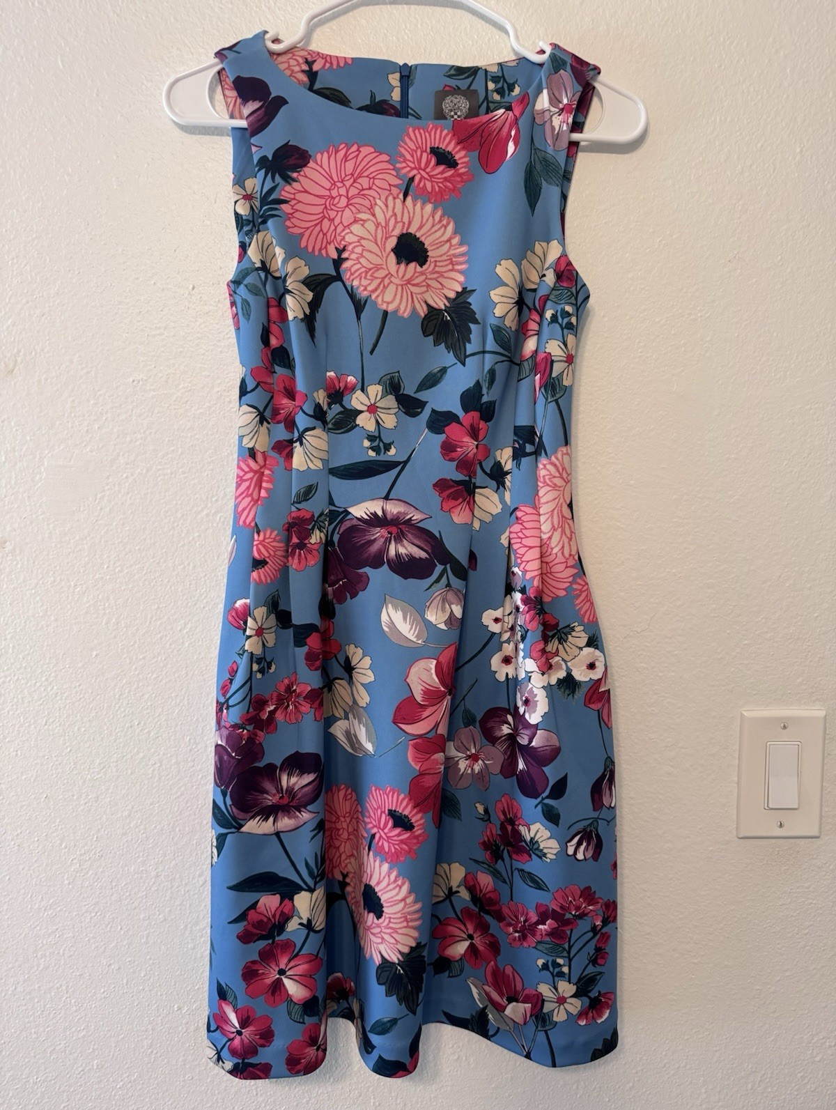 Vince Camuto Women’s Size 0 Fit & Flare Floral Boat Neck Dress Pockets