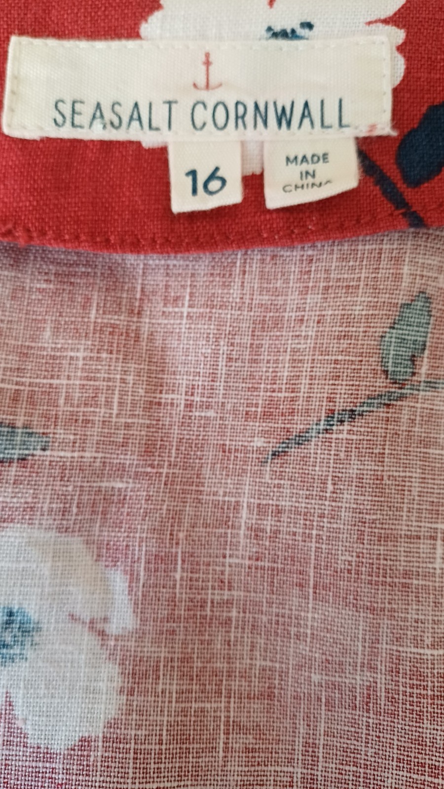SALE Seasalt Sol Blaze red & white 100% Linen Tunic Dress Labelled UK 16 Floral