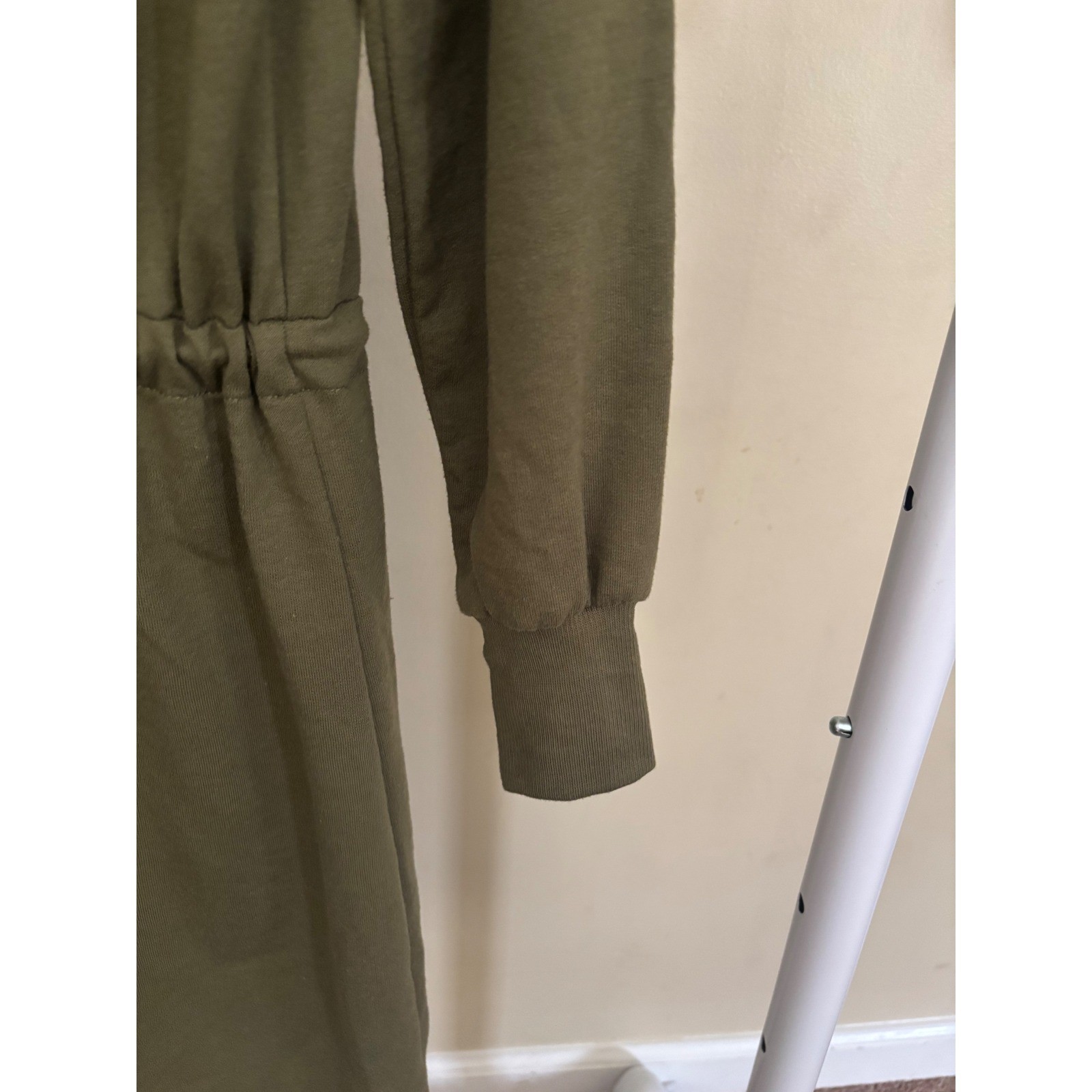 Yarn & Sea Olive Green Drawstring Waist Sweatshirt Dress XS Long Sleeve Mini