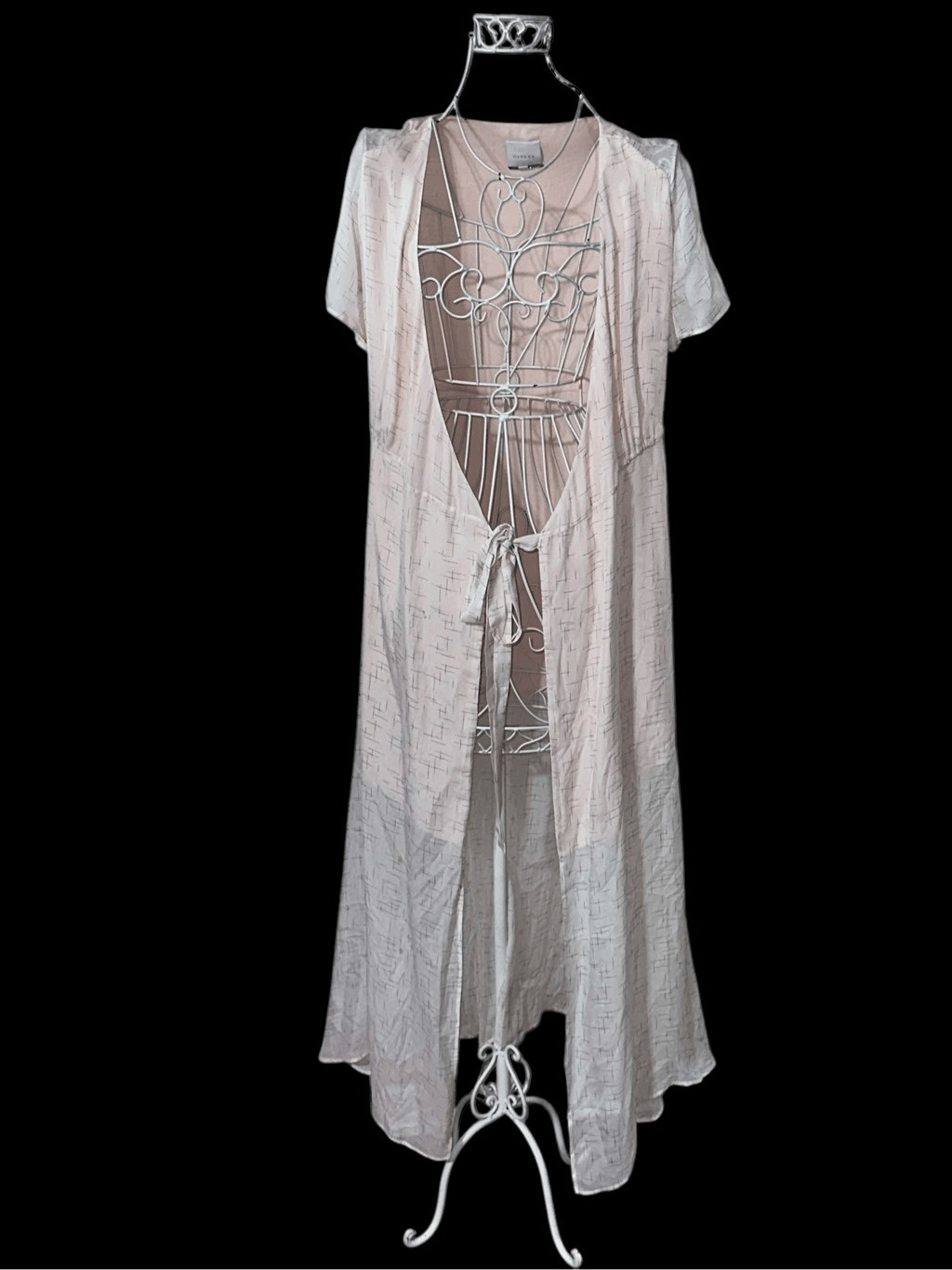 BEAUTIFUL GINLEE STUDIO 100% Silk Belted pink & gray long Dress Size 38 (8) reta