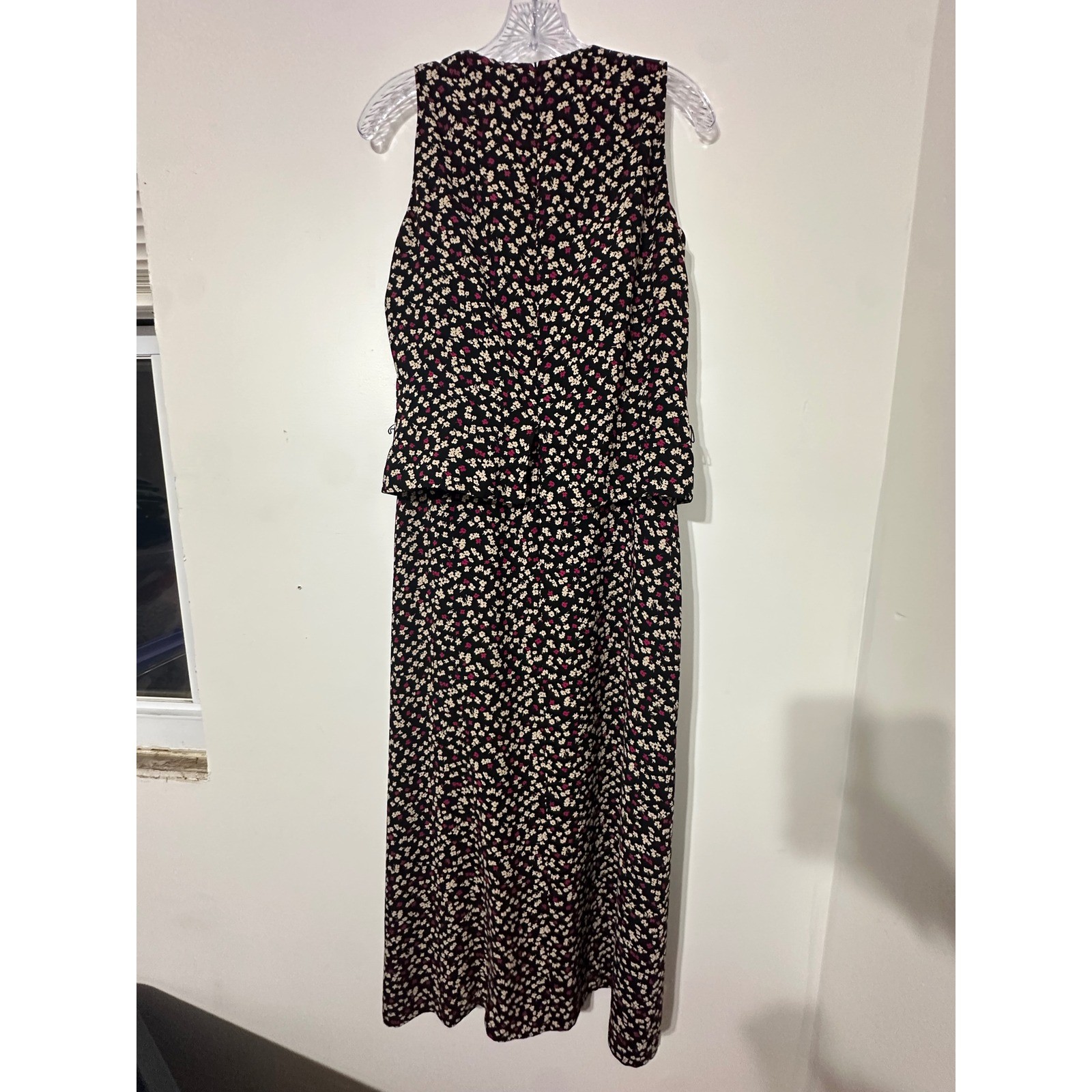 Jones New York Maxi Dress Womens 6 Black Floral Excellent Sleeveless Peplum Tier