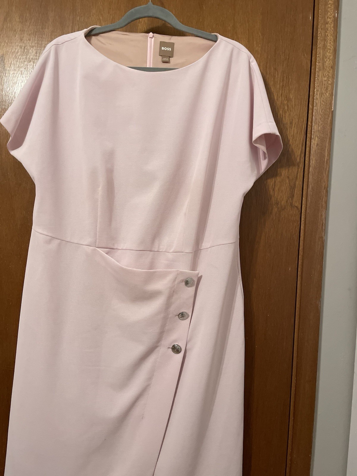 Hugo Pale Pink Size 12 Wrap And Button Short Sleeve Dress Lined Nice