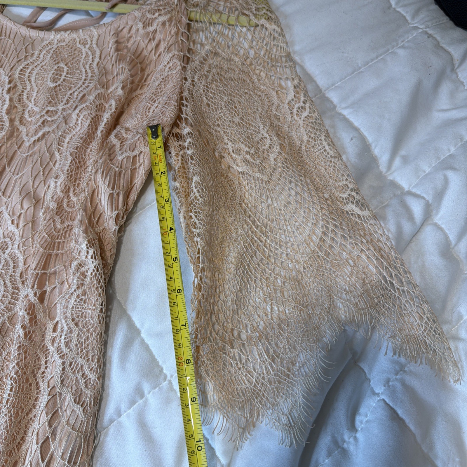 Soieblu Lace Overlay Lined Medium Romantic Boho Dress Beige Nude