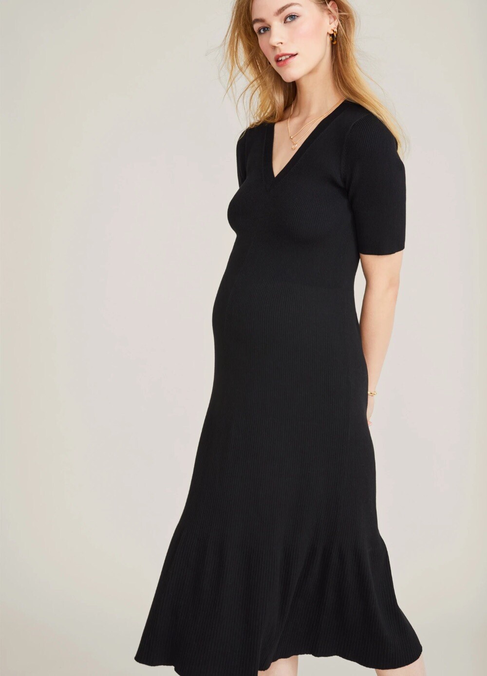 Hatch Maternity Women’s THE VIVIENNE DRESS Black Knit Cotton Size 0 (XS/0-2) NEW