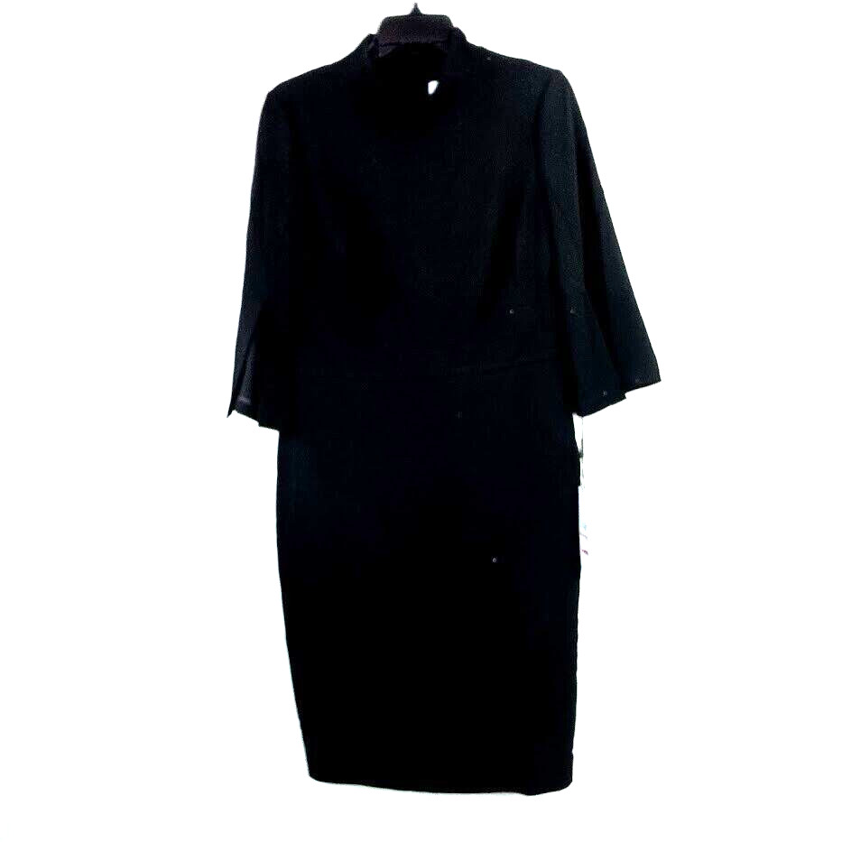 Calvin Klein Womens 12 Black Mock Neck Knee Length Dress NWT AJ76