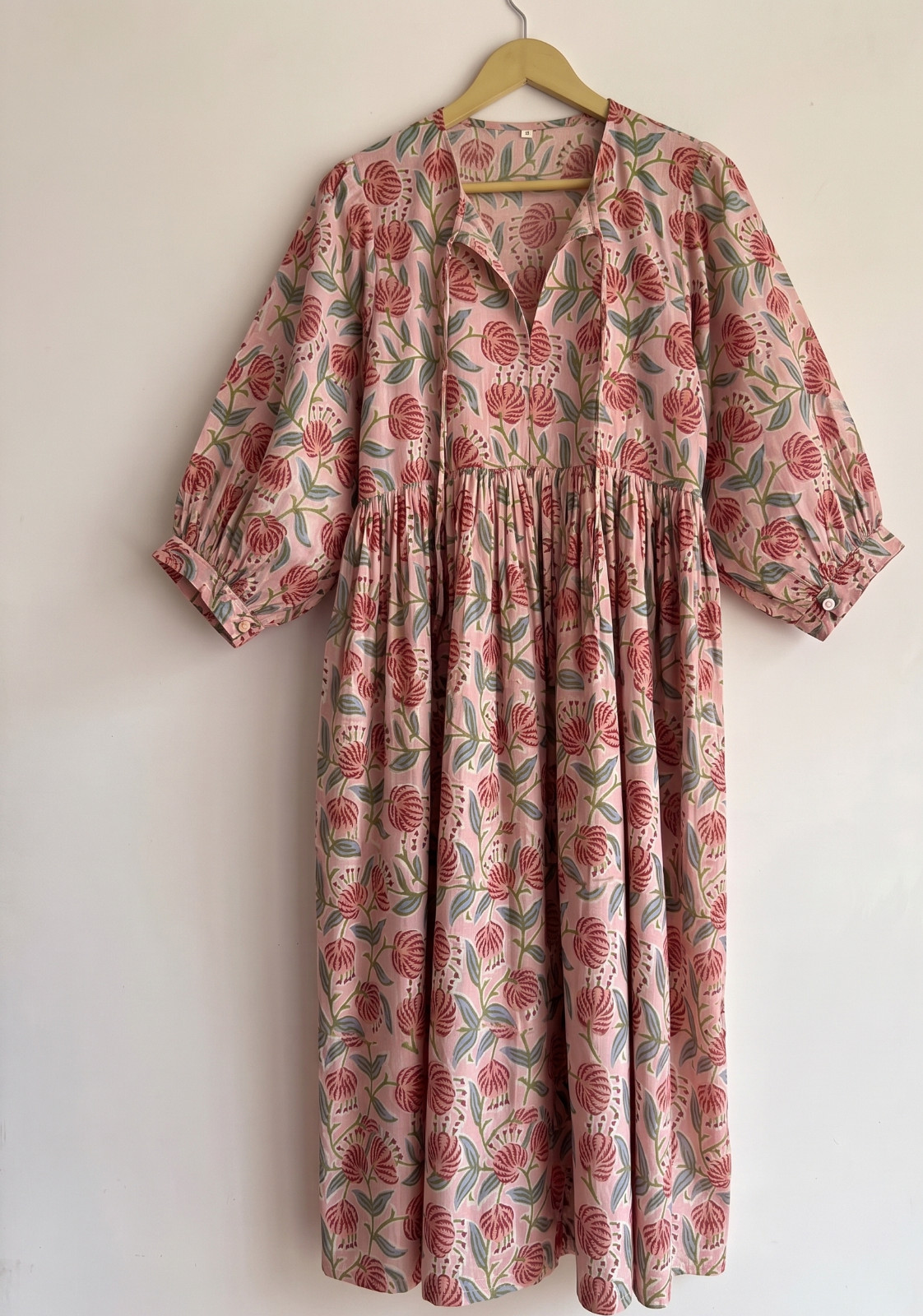 Cotton Dress for Women’s Floral Printed Ethnic Summer Dressing Gown (Pink)