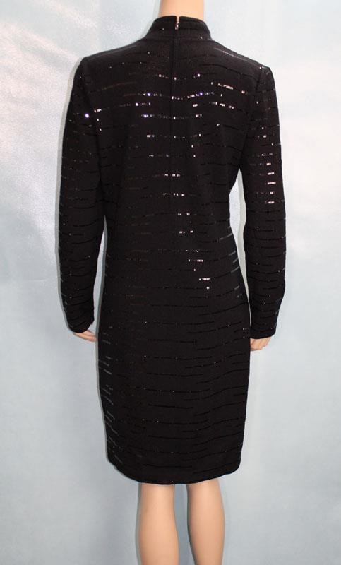 ST. JOHN Evening Knits Black Dress L Size 10 12 Long Sleeved Sequined Mock Neck
