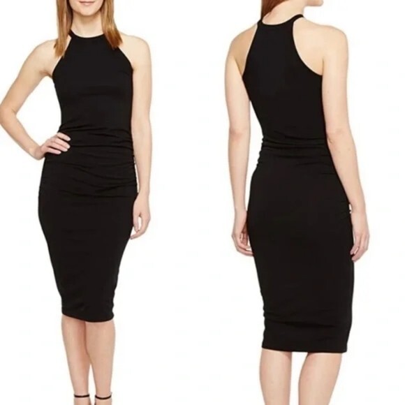 MICHAEL STARS Sz LARGE Halter Midi Dress Stretchy Fitted Pre Post Maternity