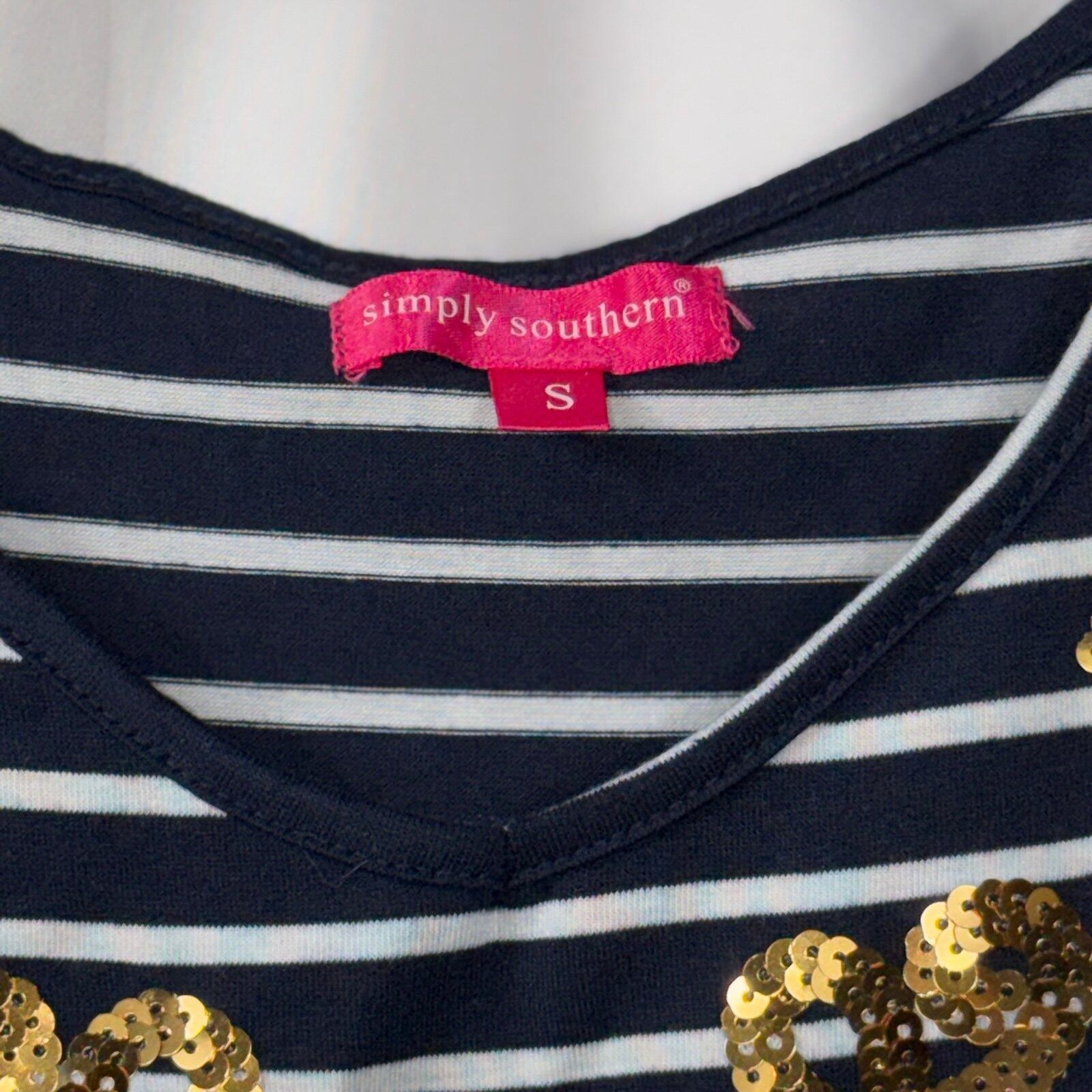 Simply Southern Navy Striped Sequin Accent Midi Dress Size Small