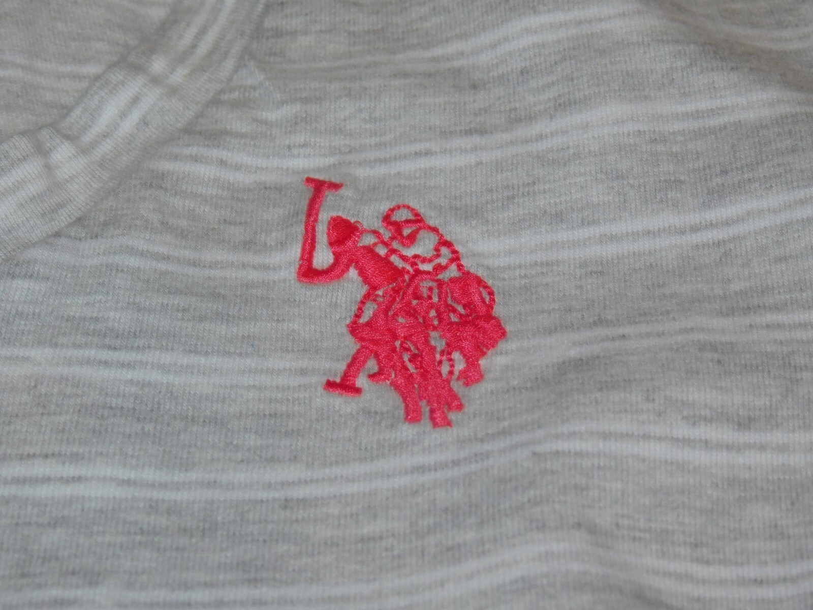 US Polo Assn Size L Grey Stripe Womens Stetch Cotton Knit Logo Slimming Dress