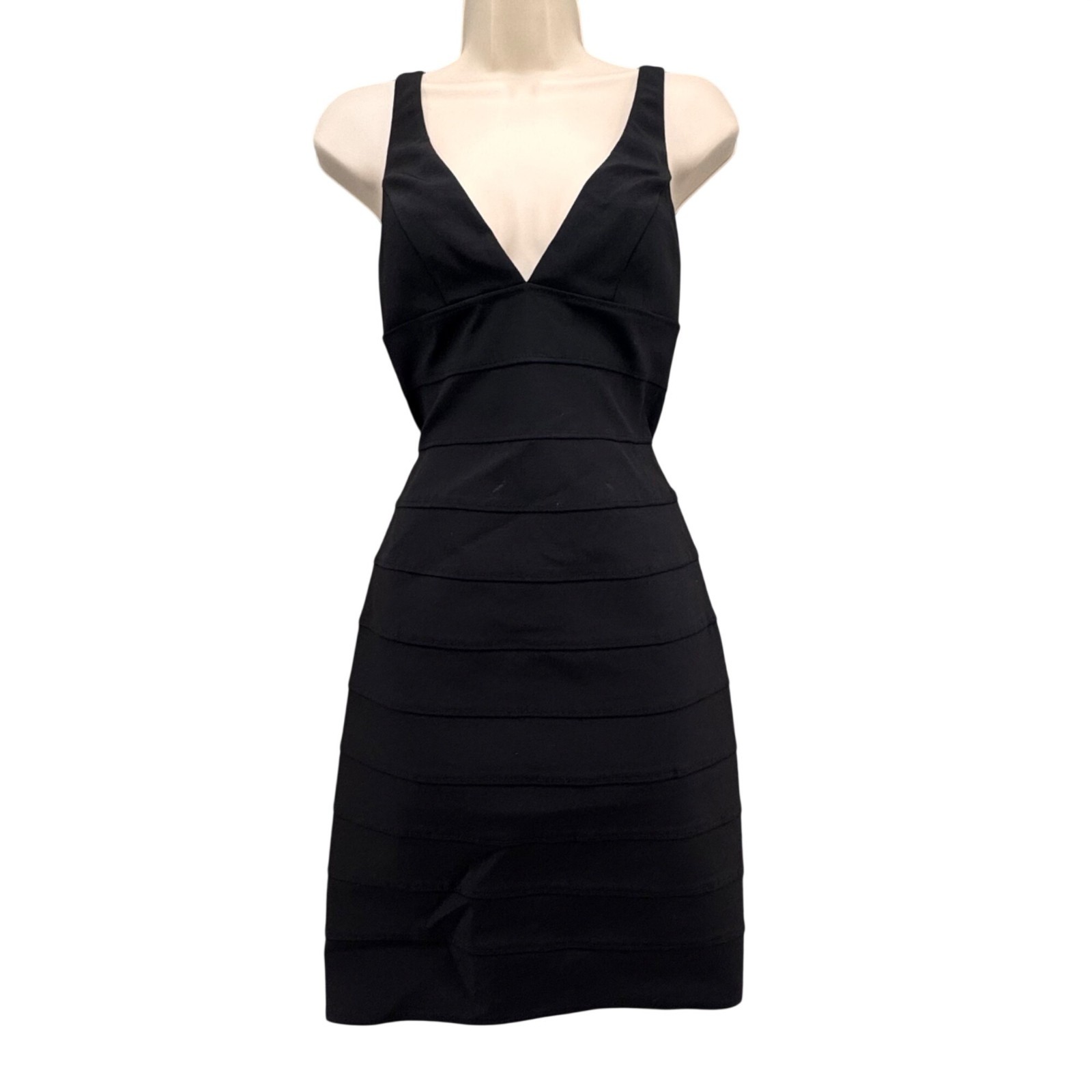 Bianca Nero Bandage Bodycon Mini Dress Black Sleeveless V Neck Size XS