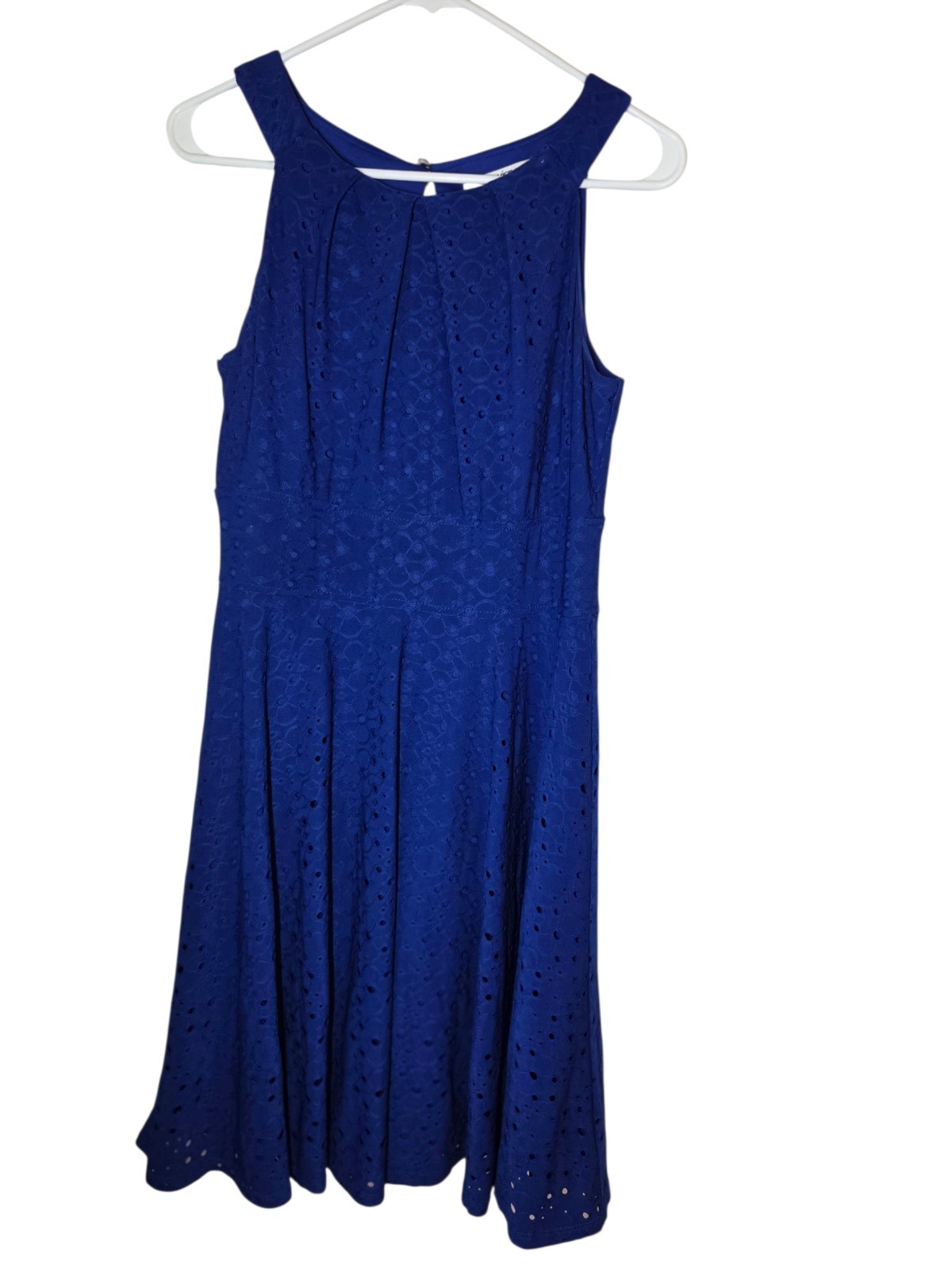 Wisp Royal Blue Halter Eyelet A-Line Knee Length Shift/Sheath Dress 8
