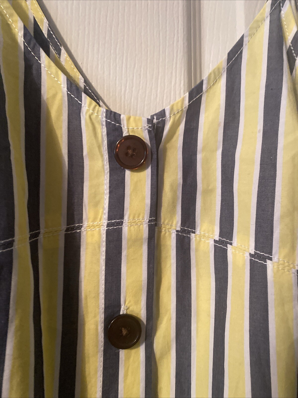 ASOS Sundress Blue Yellow Stripe Peplum Midi Smock Button Front Tie Sleeves US 0