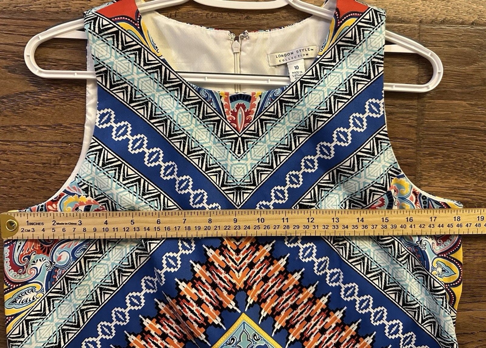 London Style Scarf Print Shift Dress Sleeveless Boho Medallion Cotton Size 10