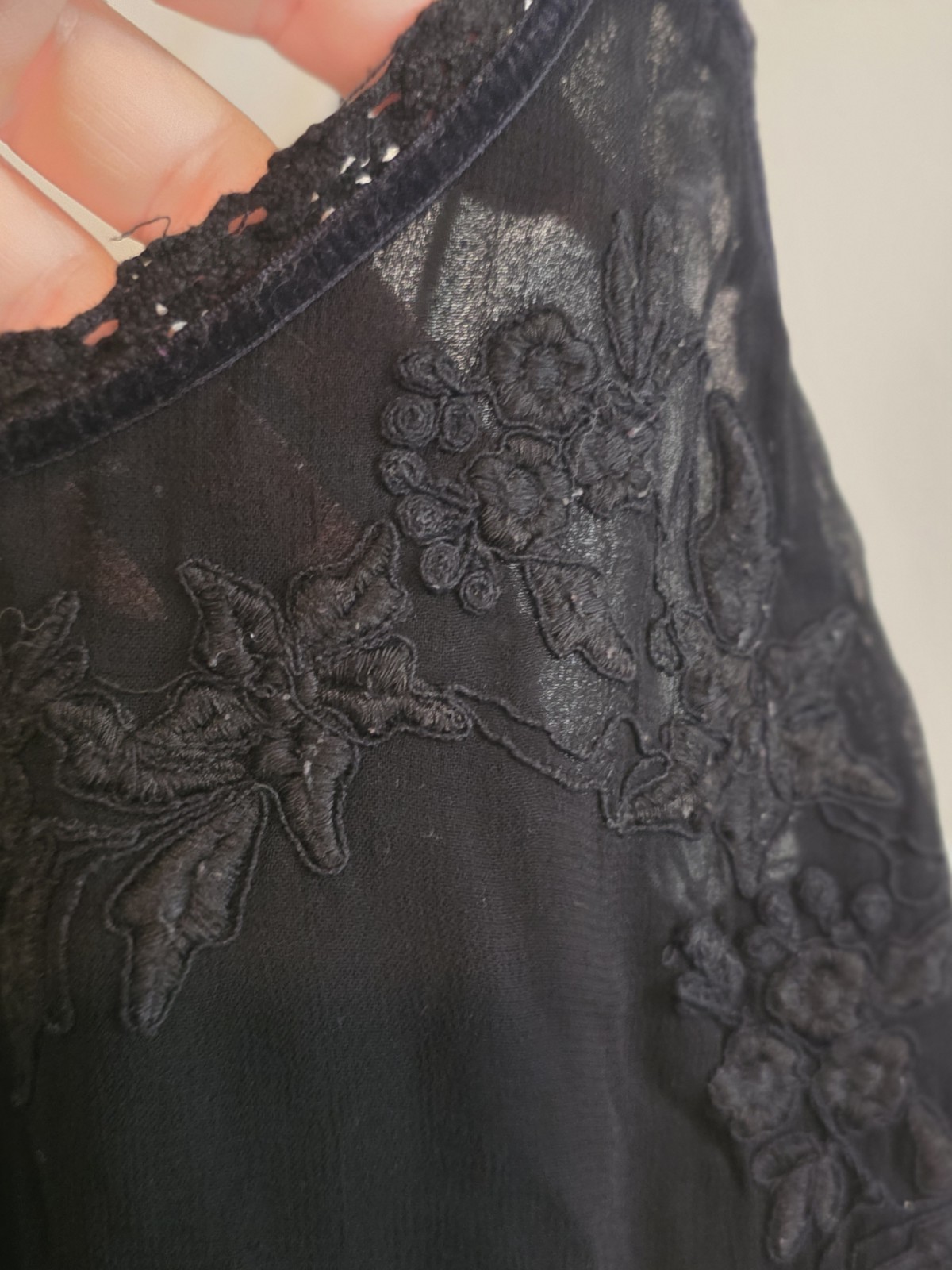 Vintage Y2K Zara Basic Black Lace Embroidered Fringe Mini Dress Slip Camisole S