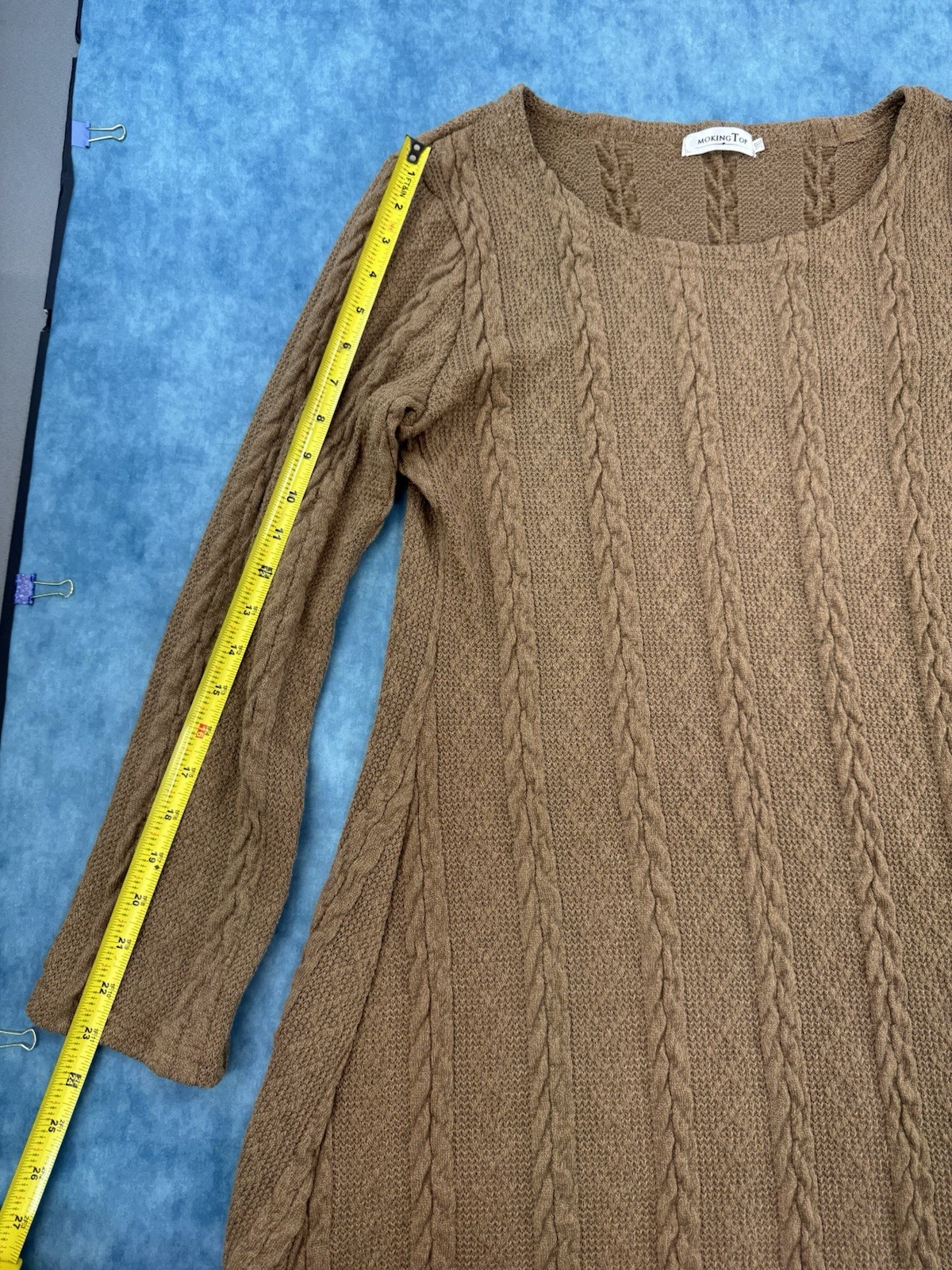 Moking Top Brown Cable Knit Sweater Dress Size 3XL Boho A-Line Long Sleeve