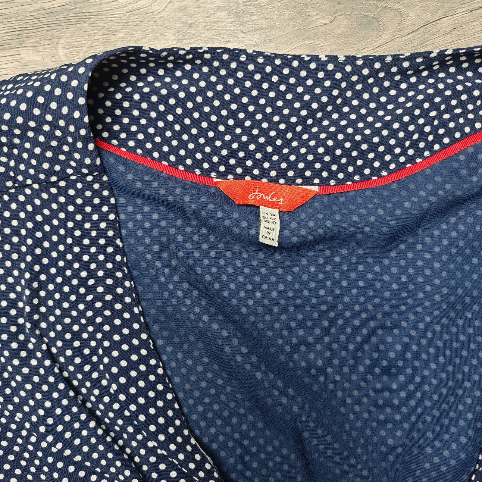 Joules ‘Chloe’ Ankle Length Dress Women’s Size UK 14 Faux Wrap Spotty Navy