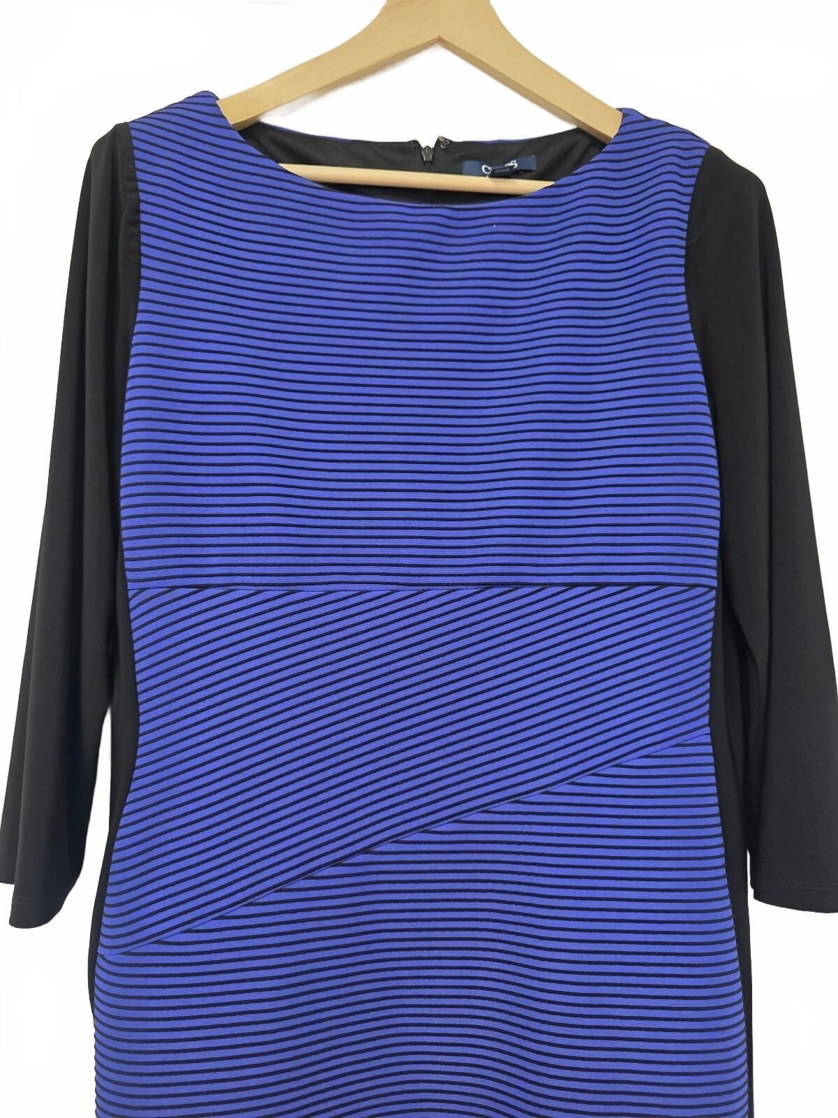 Chaps Plus Womens Striped stretch knit dress blue black stripe size 16 NEW Work