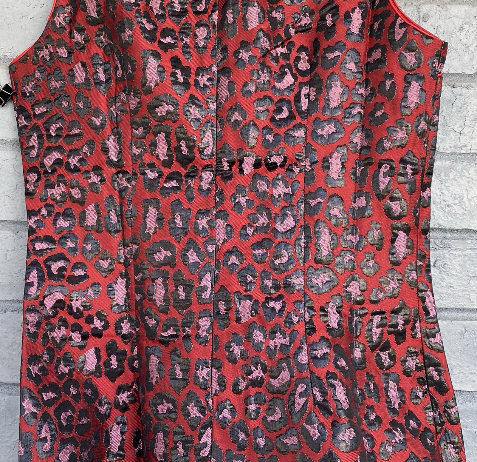 00s Size L Metallic Leopard Animal Print Y2K Mandarin Cheongsam Qipao Red Black