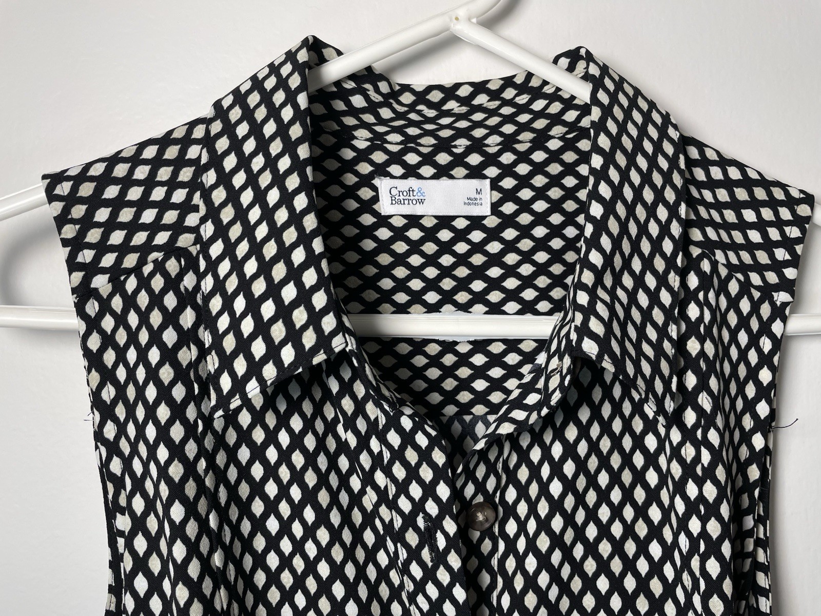 Croft & Barrow Black White Geometric Midi Shirt Dress Belted Size M