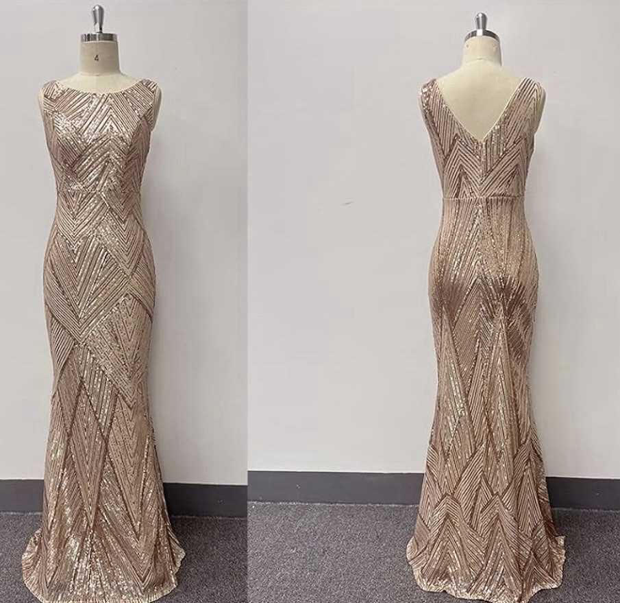 Elegant Sequin Maxi Formal Gown Sleeveless Wedding Guest Dress $105 Retail