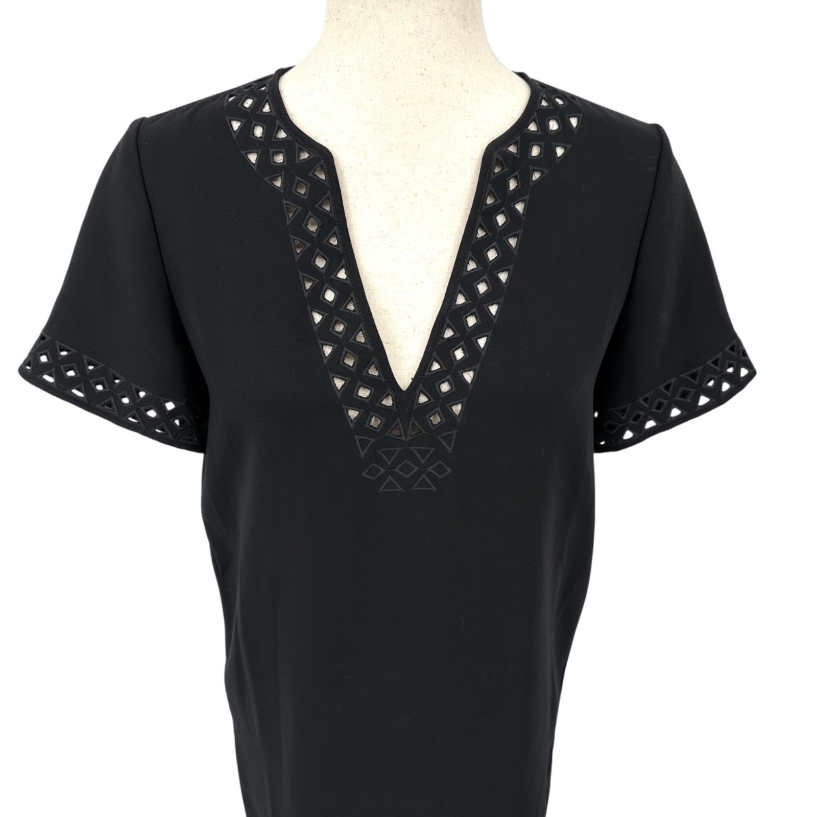 MADEWELL Black Short Sleeve V-Neck Cut-Out Detail A-Line Mini Dress Women’s 0