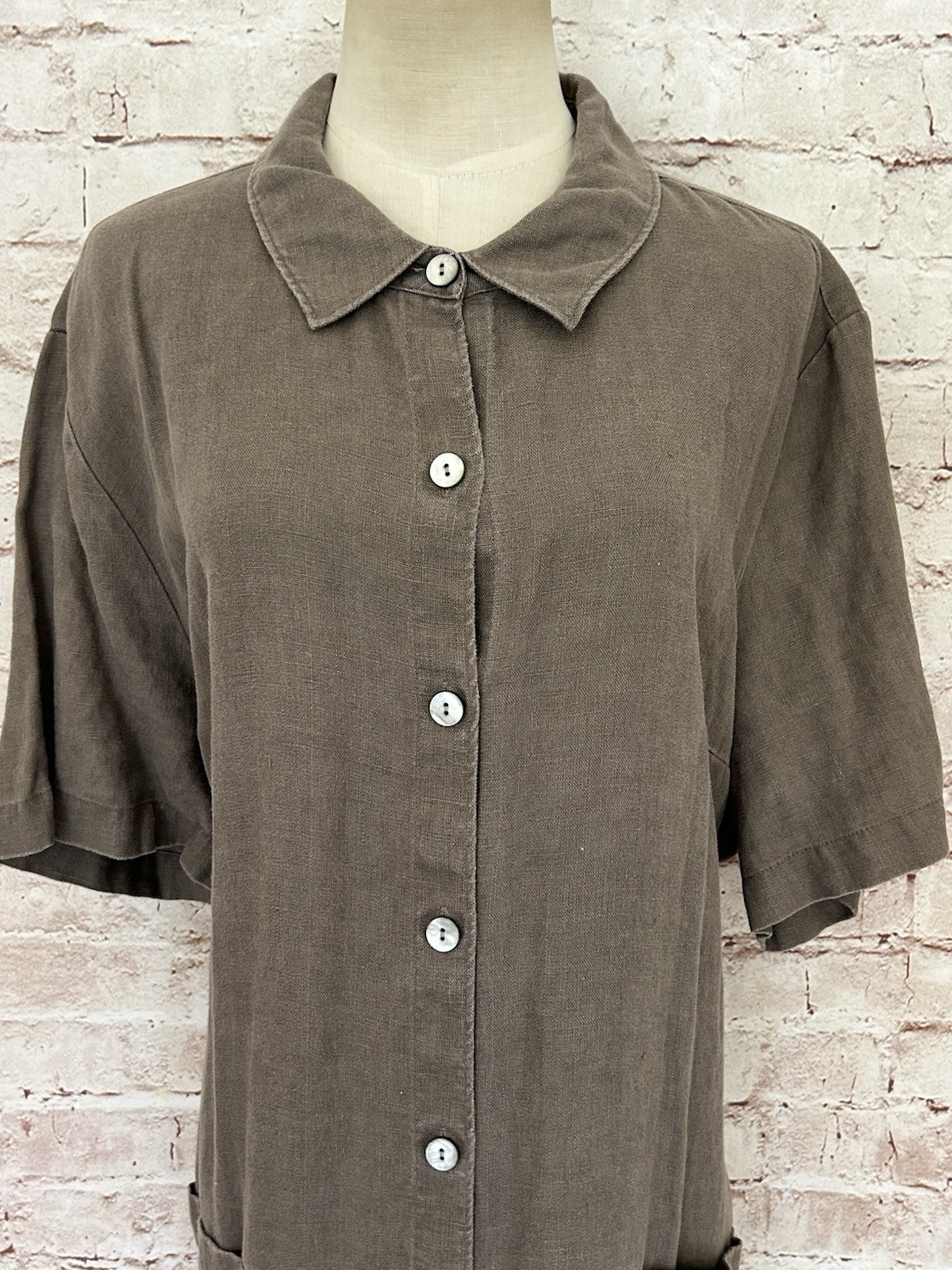 Nordstrom Shirt Dress Plus 20W Linen Maxi Tie Waist Pockets Mocha