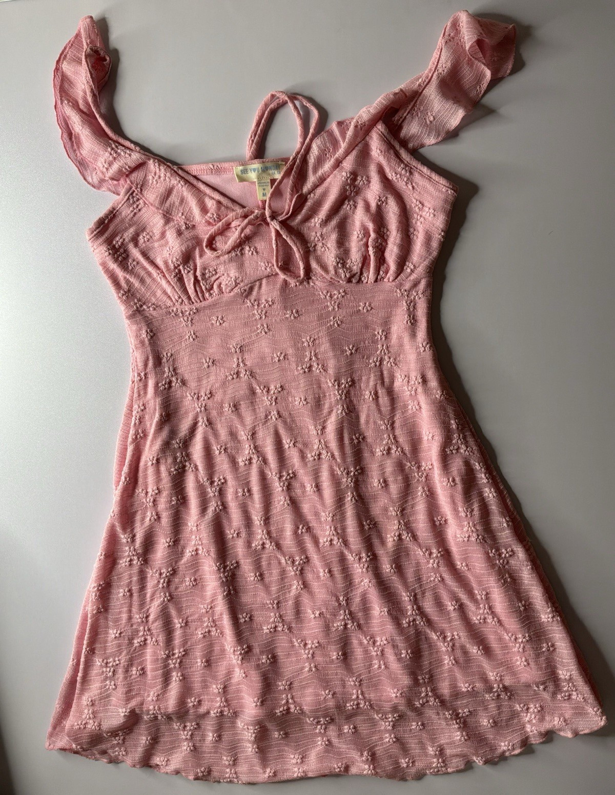 See You Monday Pink Floral Cotton Knit Stretch V-Neck Sleeveless A-Line Dress M