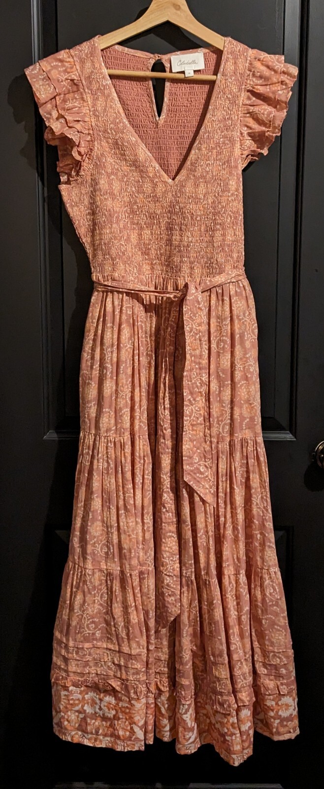 Cleobella Rita Midi Ankle Dress Camara Pink Floral Print Organic Cotton Size M