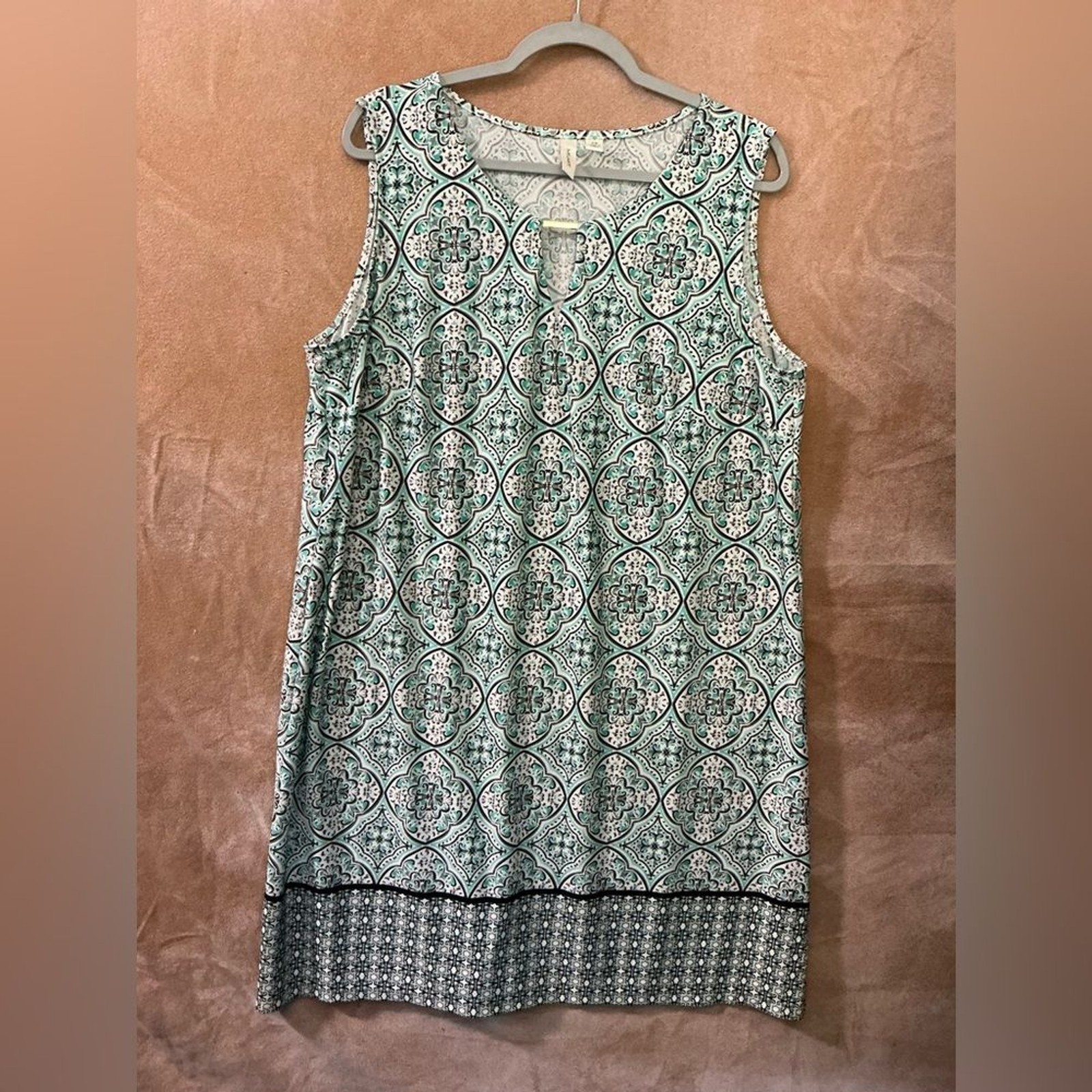 Tacera Turquoise and Black Patterned Dress