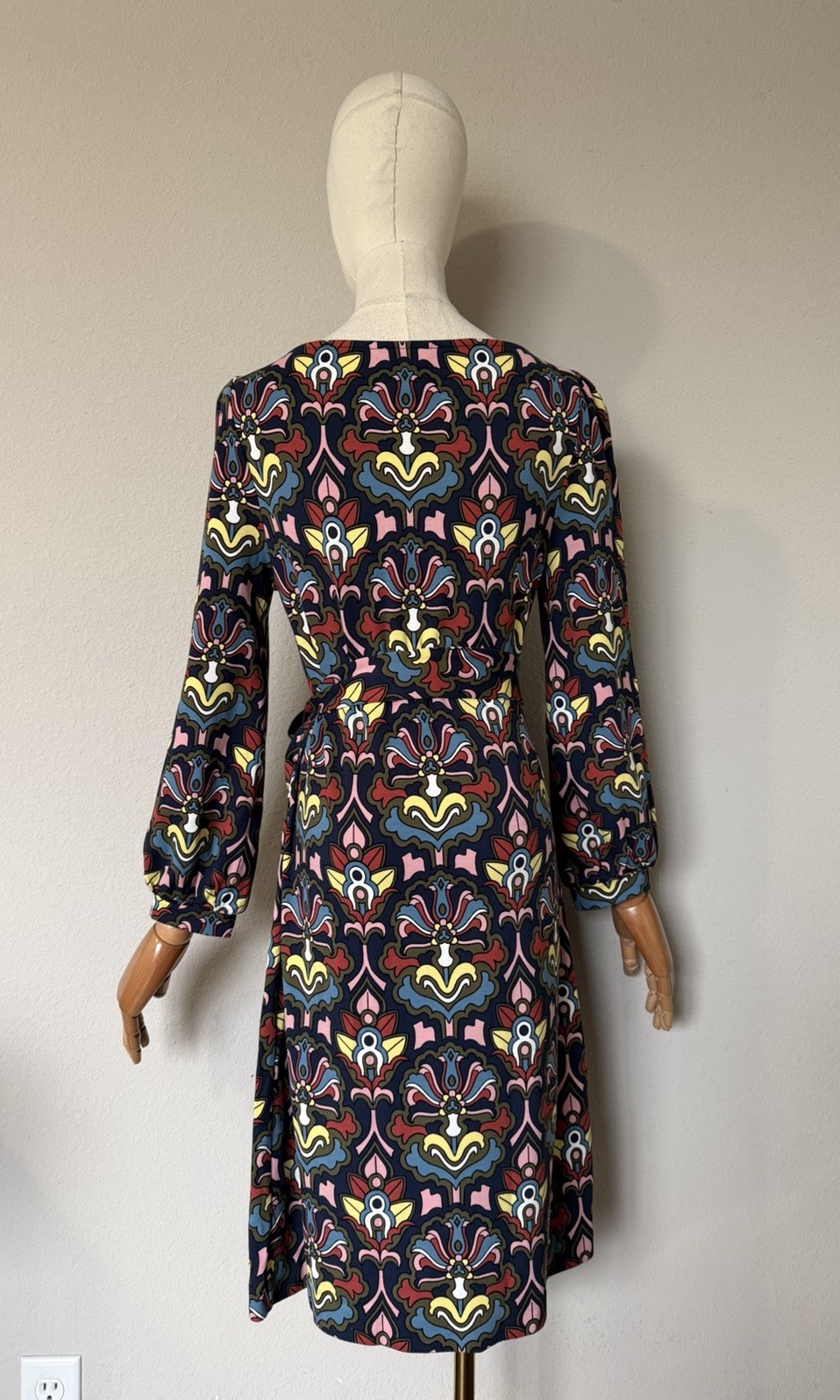 BODEN Tie Detail Jersey Shift Dress Size US 4R Multicolor Print