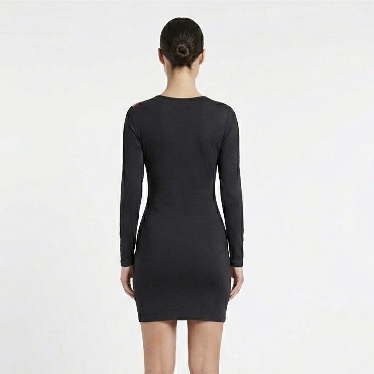 SHEIN Neon Pink & Yellow Long Sleeve Bodycon Dress with Black Sleeves – L