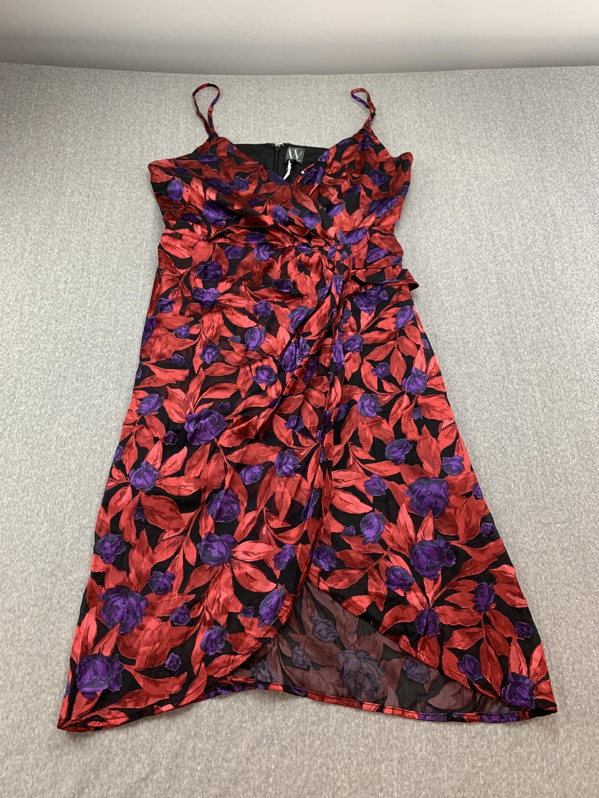 Worthington Dress Womens Medium Black Red Purple Floral Sleeveless Wrap Midi New