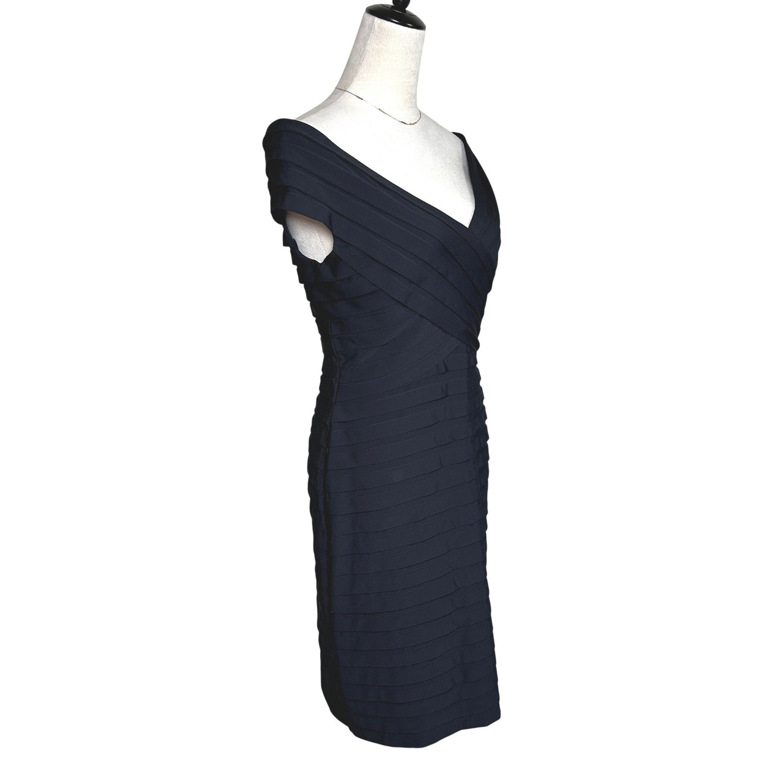 Tadashi Shoji Black Off Shoulder Minimalist Chic LBD Cocktail Midi Dress Large
