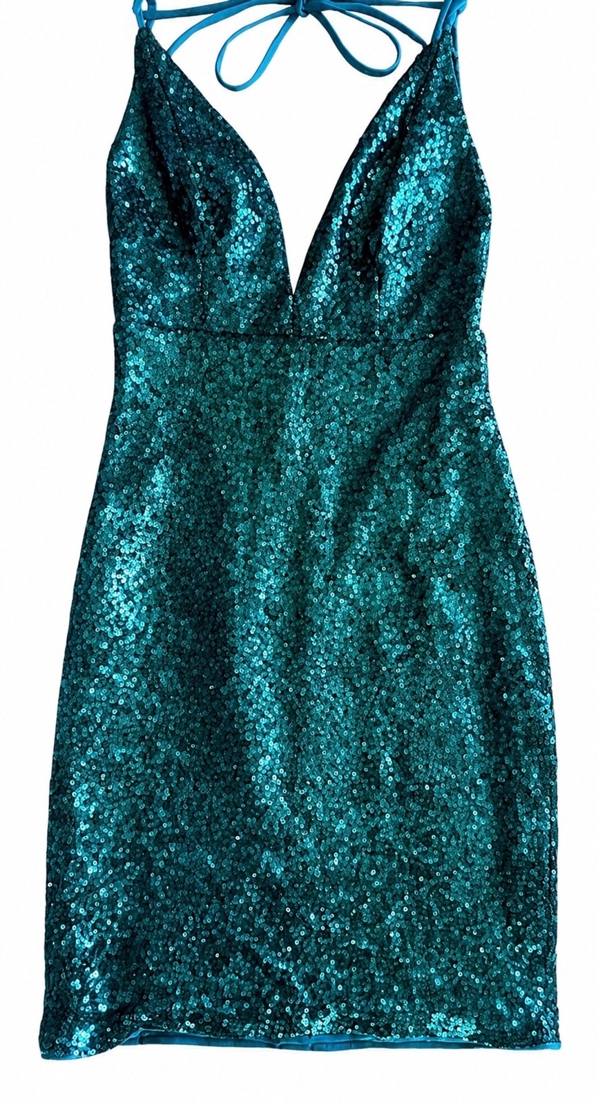Hello Molly Teal Sequin Glitter Gypsy Mini Dress XS NWT