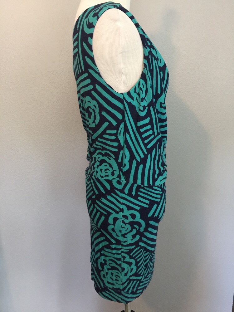 New BCBGeneration Navy Turquoise Stretch Open Side Geometric Tank Mini Dress XS