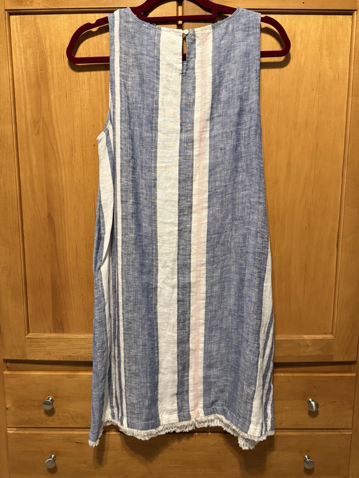 Philosophy 100% Linen Sleeveless Summer Dress Soft Vertical Stripes