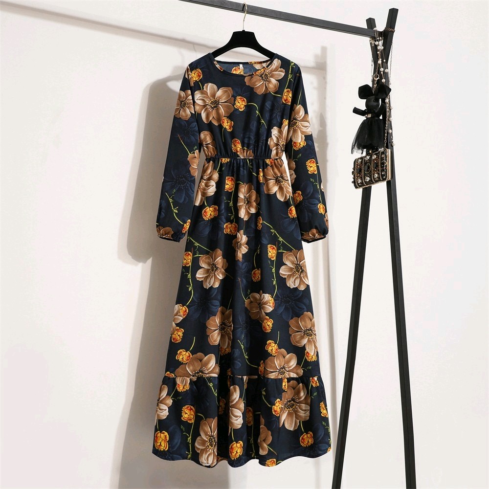Spring summer Women Maxi dress Long sleeves Printed–M–Chest: 40 inches