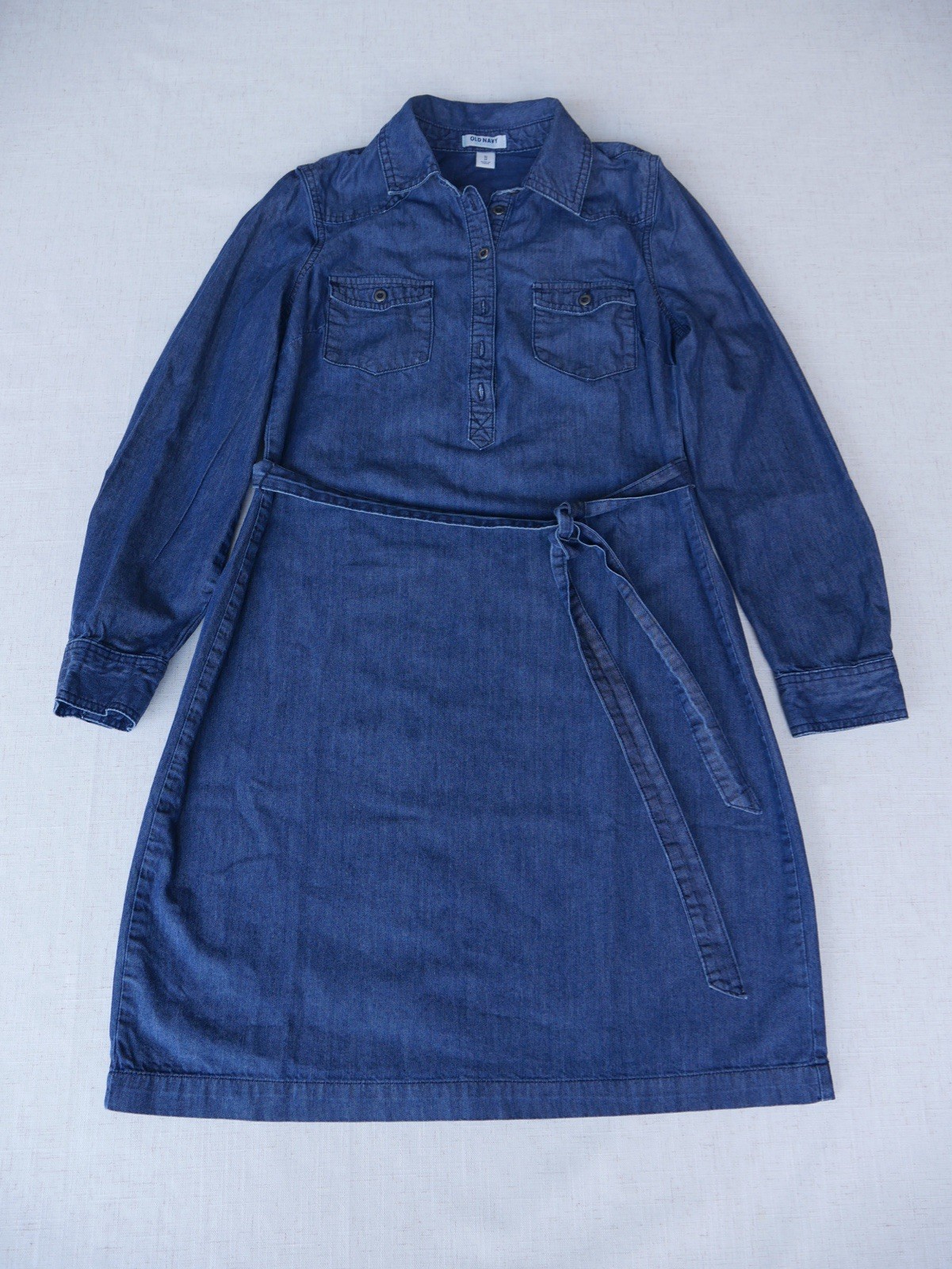 OLD NAVY Womens XS Denim Shirt Dress Chambray Belted Long Sleeve Button Front