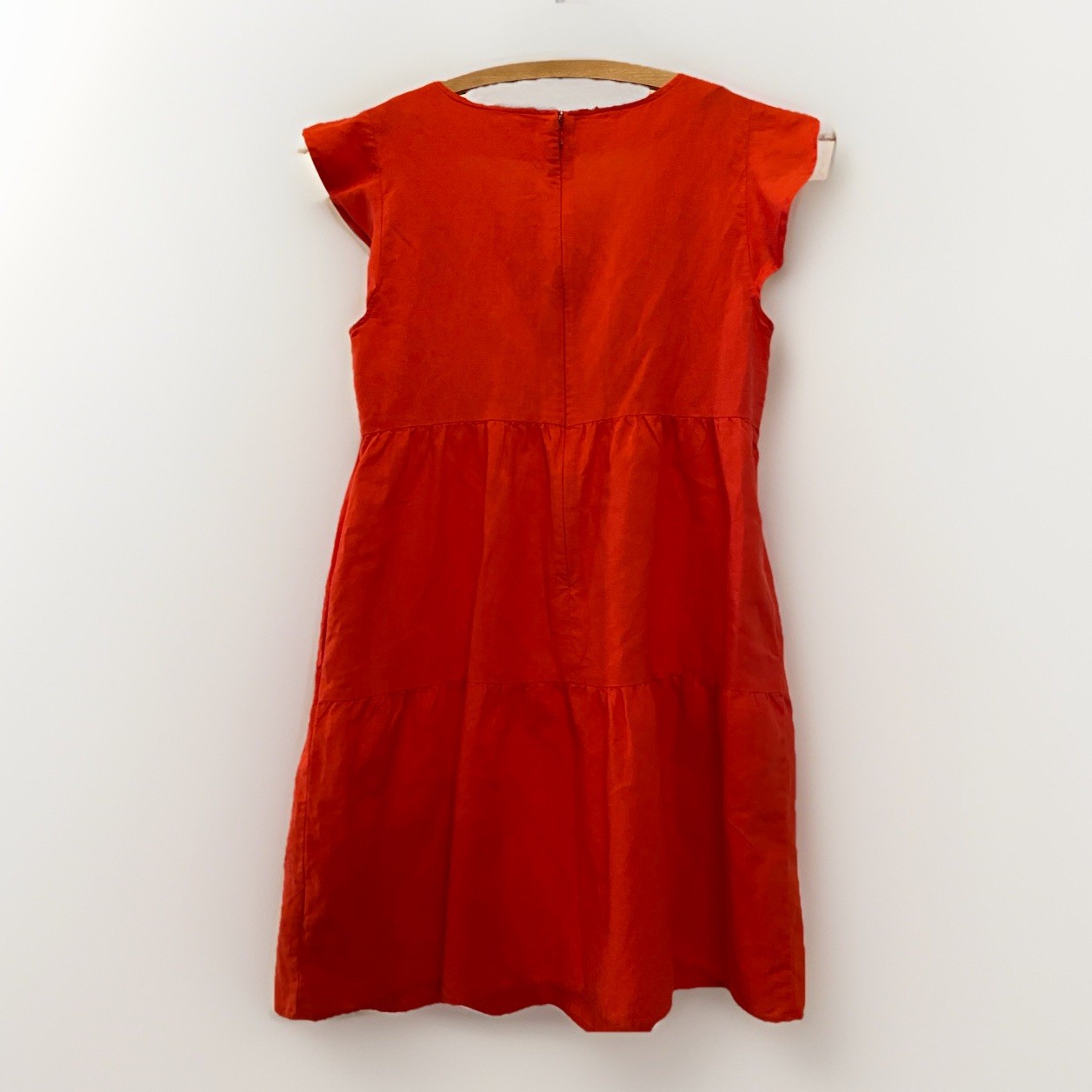 Goodthreads Linen Cotton Tiered Dress Women’s Medium Coral Red Flutter Sleeve