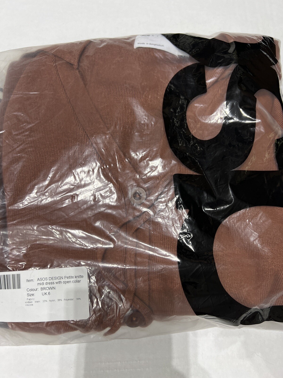 NWT! – ASOS DESIGN Knit Midi Dress w/ Open Collar & Tie Waist in Brown US 2