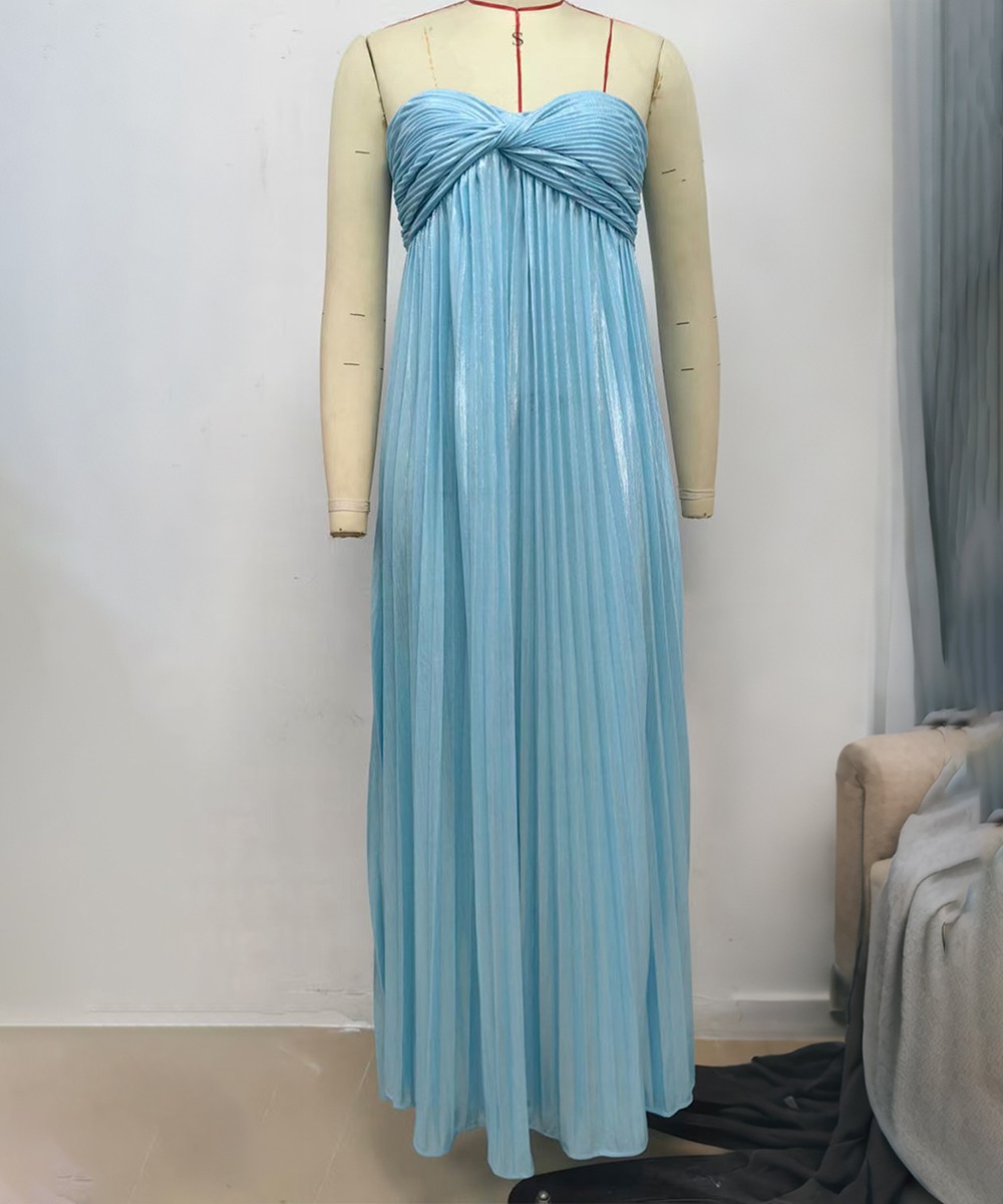 Luminous Pleated Strapless Maxi Dress