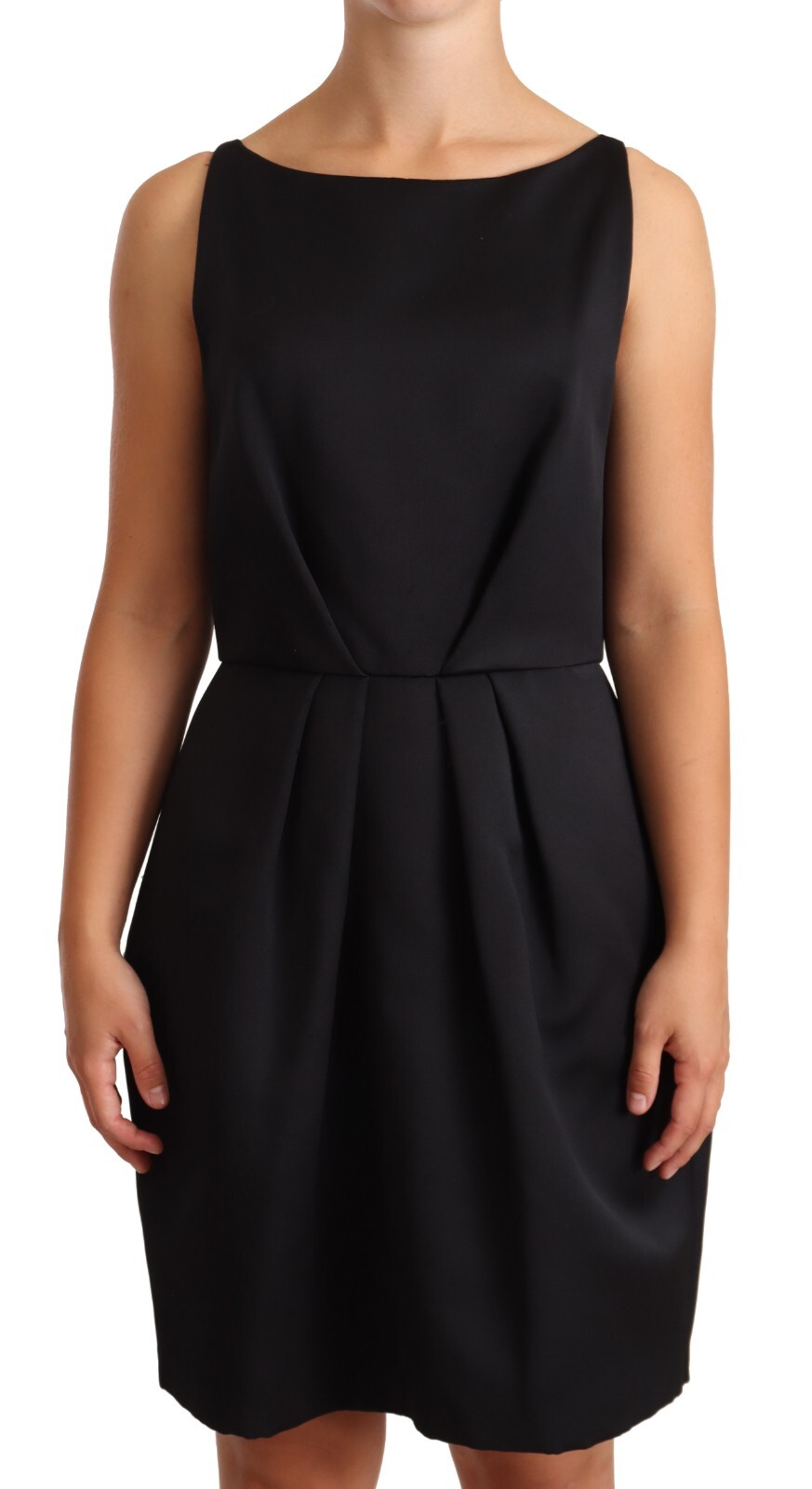 CEDRIC CHARLIER Dress Black Sleeveless Pleated Aline Knee Length IT42/US8/M $800