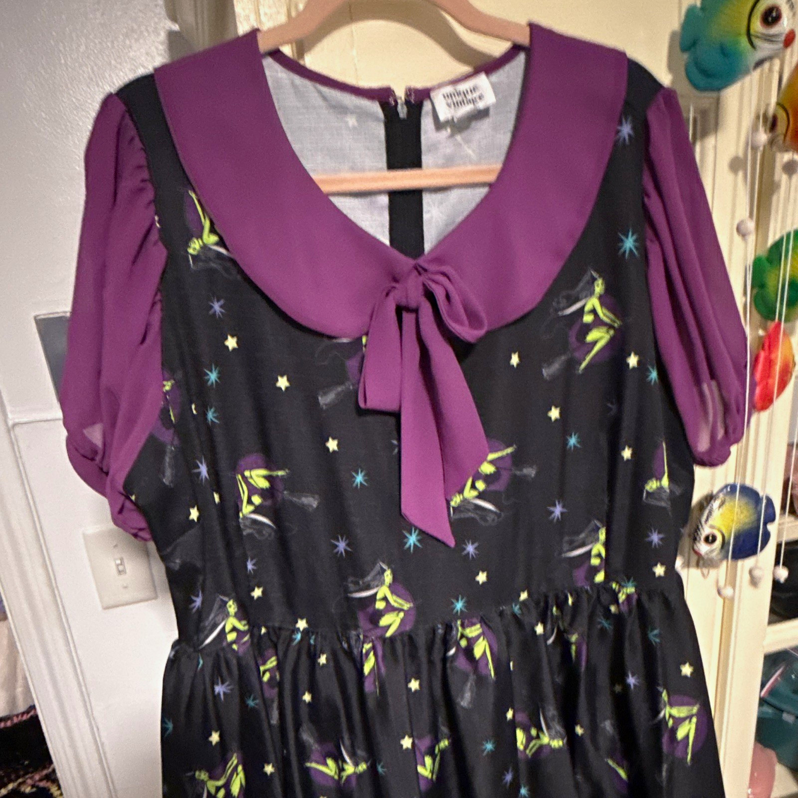 Unique Vintage Plus 3X/20 Black/Purple Witch Halloween Star Fit & Flare Dress